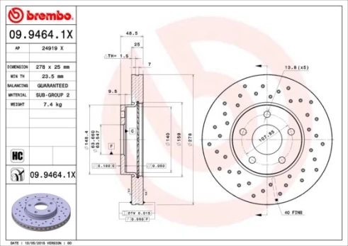 Stabdžių diskas BREMBO 09.9464.1X
