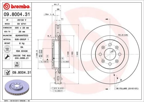 Stabdžių diskas BREMBO 09.8004.31