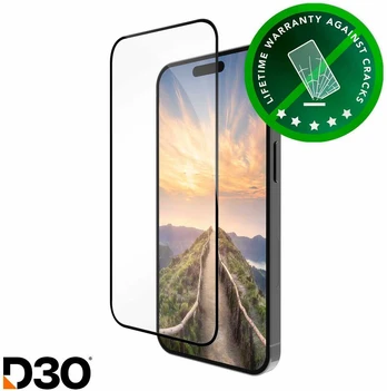 Dbramante1928 eco-shield D3O -näytönsuoja, Apple iPhone 16 Pro Max, mustat reunat
