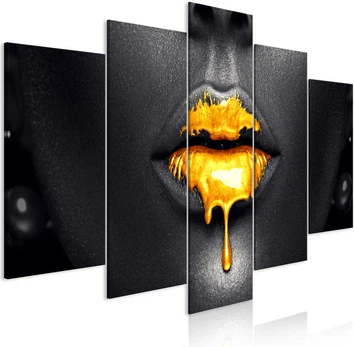 Artgeist Paveikslas - Gold Lips (5 Parts) Wide