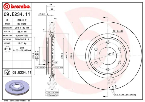 Stabdžių diskas BREMBO 09.E234.11