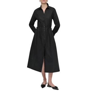 Maxi suknelė moterims, Juoda, Poplin long sleeve s