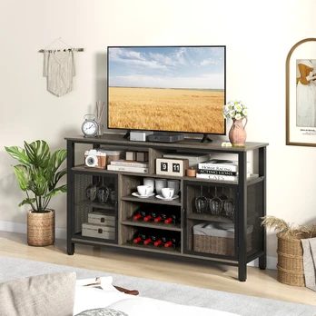 Promotion 55" Bufetinis spintelė su vyno laikikliais, pilka