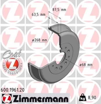 Stabdžių būgnas ZIMMERMANN 600.1961.20