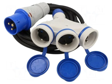 Extension lead | 3x2.5mm2 | Sockets: 3 | rubber | black | 5m | 16A | EXTREM