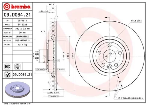 Stabdžių diskas BREMBO 09.D064.21