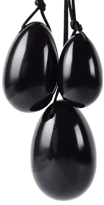 Makšties kamuoliukai Yoni Juodas Obsidian Eggs. 3 vnt.