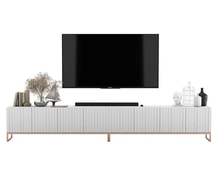 TV spintelė Meble Lindner 300 cm baltas matinis, metalinis rėmas