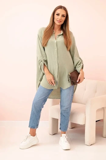 Moteriška oversize palaidinė iš muslino, chaki spalvos
