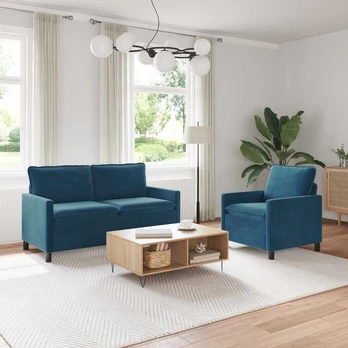 Sofa Sofos komplektas 2 pcs Mėlyna Aksomas