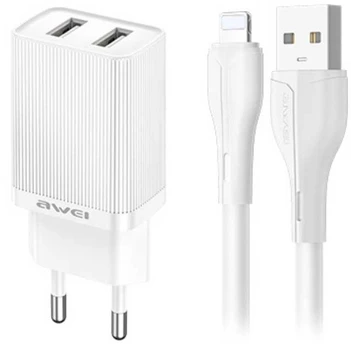 Įkroviklis Awei C15L-EU 2xUSB-A 10W + USB to Lightning cable baltas
