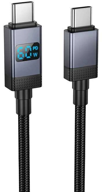 Cable USB C to USB C Hoco 3A 60W with display 1 m X118 juodas