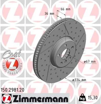 Stabdžių diskas ZIMMERMANN 150.2981.20