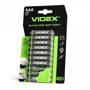 Baterijos AAA VIDEX (20 vnt.) Alkaline, 1.5V, 1200mAh