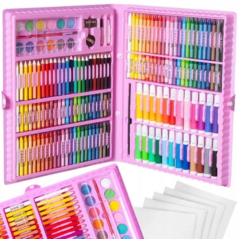 Piešimo rinkinys lagamine, 168 elementai, rožinis