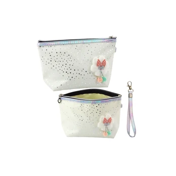 Lean Pieštukas Case Kosmetinis krepšelis Bow Shiny Dots Baltas 23x16cm
