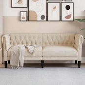Dvivietė chesterfield sofa, kreminės spalvos, audinys kaina