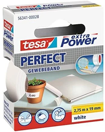 tesa extra Power Perfect Gewebeband 2,75m 19mm baltas
