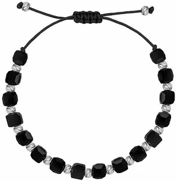 Brilio Silver Juodas textile bracelet with beads BRC236WBC