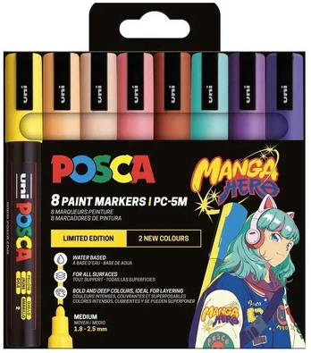 Usorteret POSCA PC-5M MANGA HERO 8stk Sæt
