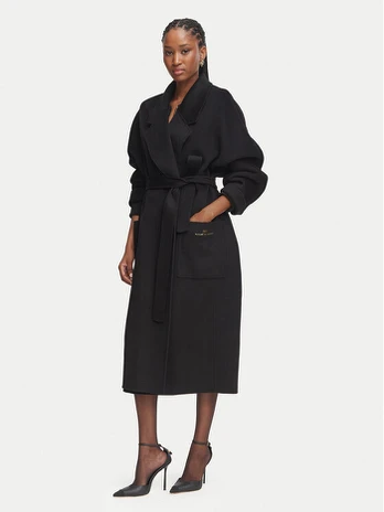 Elisabetta Franchi Vilnonis paltas CP-01D-66E2-V850 Juoda Regular Fit