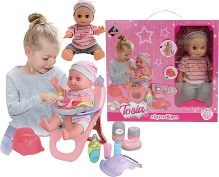 Askato Tosia lėlė su maitinimo kėdute ir priedais