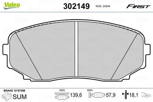 Stabdžių trinkelių rinkinys, diskinis stabdys VALEO 302149