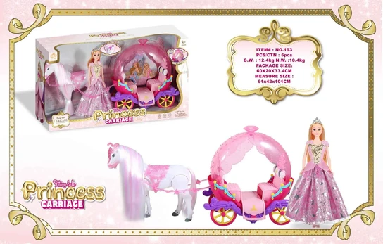 Rose Carriage with White Horse + Princess Doll