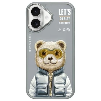 Nimmy etui iPhone 16 6.1" pilka/pilka Cool&Cute 2.0 Bear