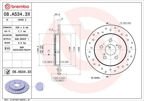 Stabdžių diskas BREMBO 08.A534.3X