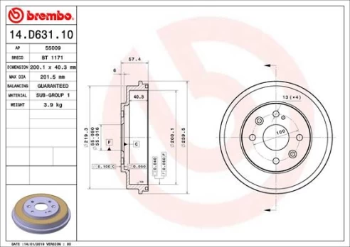 Stabdžių būgnas BREMBO 14.D631.10