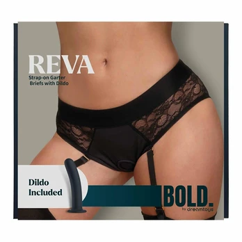 BOLD. REVA Strap-On Garter Brief with Silicone Attachment, M, Black