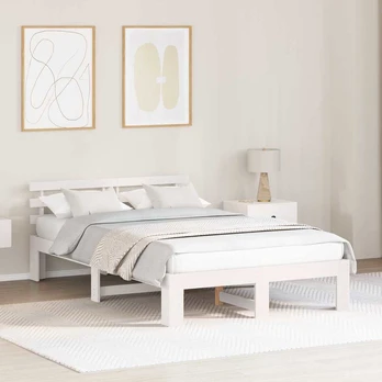 Lovos rėmas Balta 135 x 190 cm Kietos pušies mediena