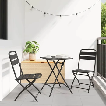 3 dalių sulankstomas bistro komplektas antracito plieno