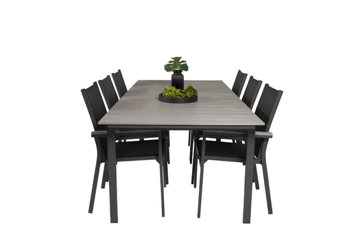 Levels Dining Table 224/324*100 - Black Aintwood +Parma Arm Chair (stackable) -