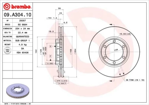 Stabdžių diskas BREMBO 09.A304.10
