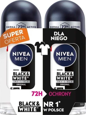 NIVEA dezodorantas vyrams, rutulinis dezodorantas, B&W Inv.Origin, 2 x 50 ml