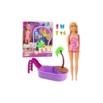 Anlily Doll Set On The Beach Pool Palm Tree Accessories 8 pcs.