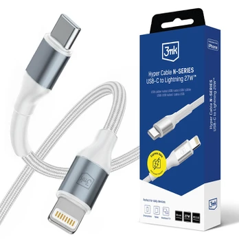 3MK Hyper Cable N-SERIES USB-C į Lightning 50 cm PD 3.0 9V/3A 27W baltas