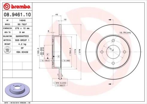 Stabdžių diskas BREMBO 08.9461.10