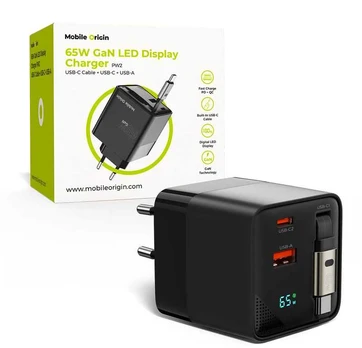 Mobile Origin 65W GaN Ekranas Charger PW2 - USB-C Cable + USB-C + USB-A