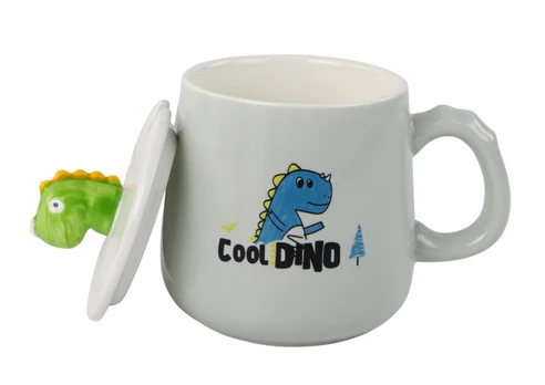 Puodelis su dangteliu Dinosaur, balta/žalia, 0.35 l