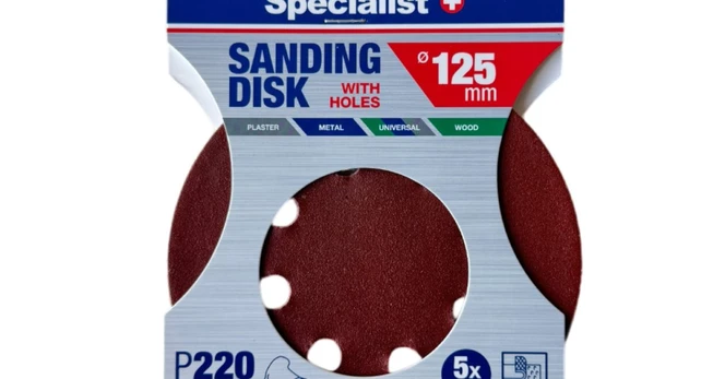 SPECIALIST+ šlifavimo popierius su skylėmis P220, 125 mm, 5 vnt.