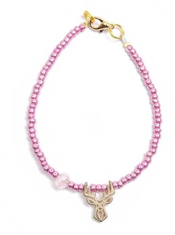 Deers Rožinė beaded mini bracelet with deer antler