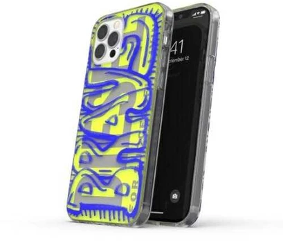 Dėklas DIESEL SNAP CASE CLEAR AOP FW20 IPHONE 12 PRO MAX Mėlynas/NEON LIME