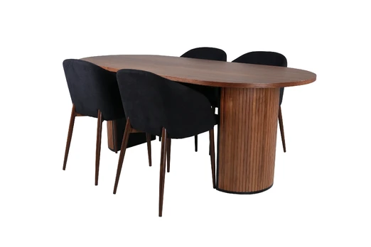 Bianca Oval Dining Table , Walnut Black Veneer+Arch Dining Chair , Walnut Legs , Black Fabric_4