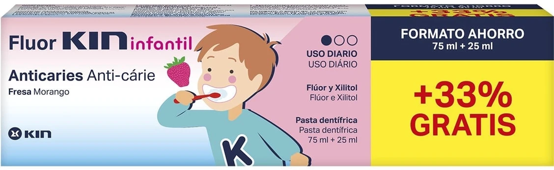 Dantų pasta vaikams KIN Toothpaste Fluorkin, Strawberry, 75 ml + 25 ml