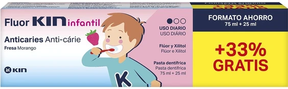 Dantų pasta vaikams KIN Toothpaste Fluorkin, Strawberry, 75 ml + 25 ml kaina