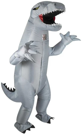 Pilkas pripučiamas dinozauro kostiumas