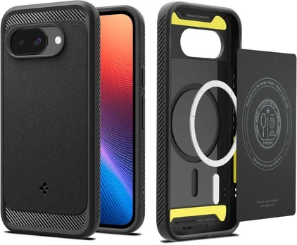 Matinis juodas dėklas Google Pixel 9A telefonui "Spigen Rugged Armor Mag Magsafe"